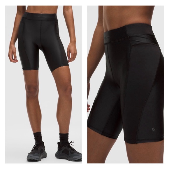 lululemon athletica Pants - Lululemon Satin Shine Panelled High Rise Black Short 8” Smooth Quick Dry Soft
